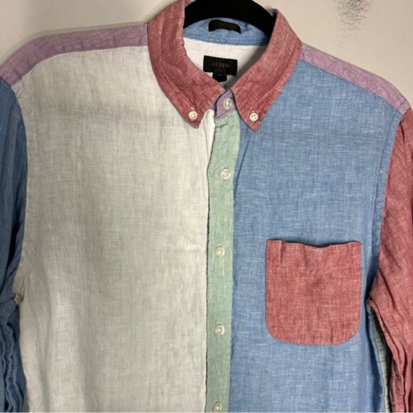 J. Crew Baird McNutt Irish Linen Slim Fit Colourblock Button Down Shirt, M - Picture 2 of 10